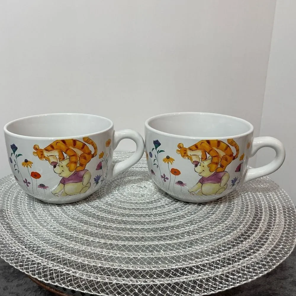 Disney Winnie the Pooh Among the Flowers Soup Mugs with handle set of 2 NWT